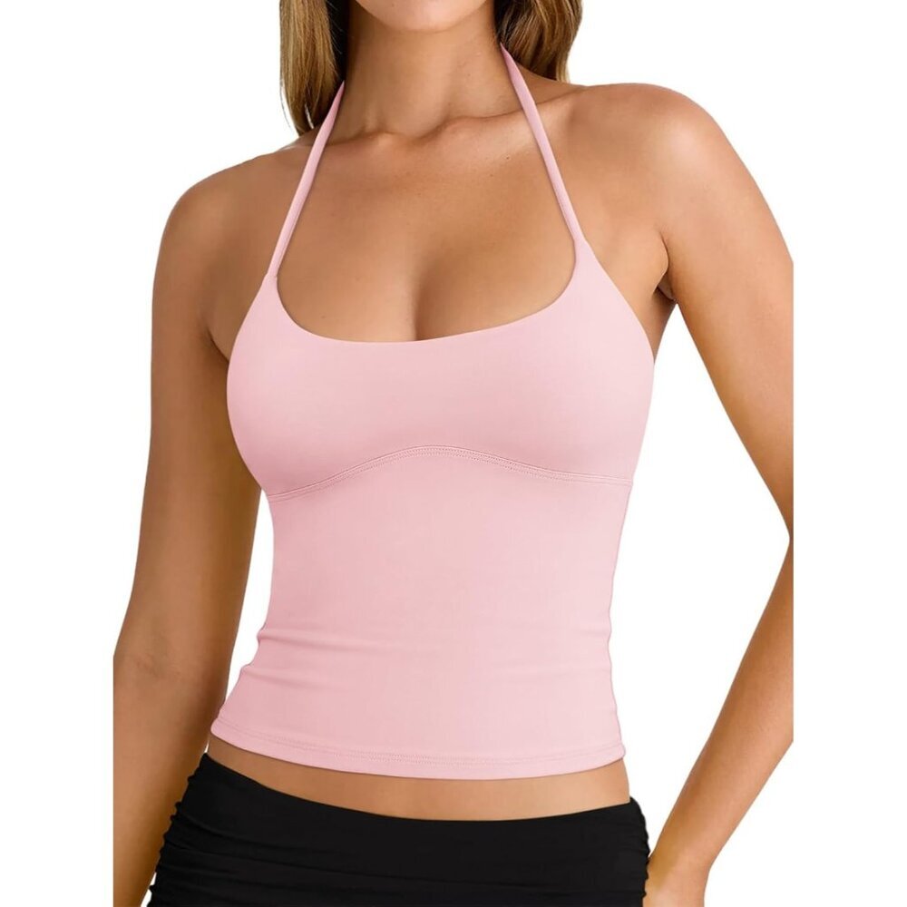 Women's Tank Top Pink Backless Halter Neck Trendy Y2k Camisole Summer Comfort